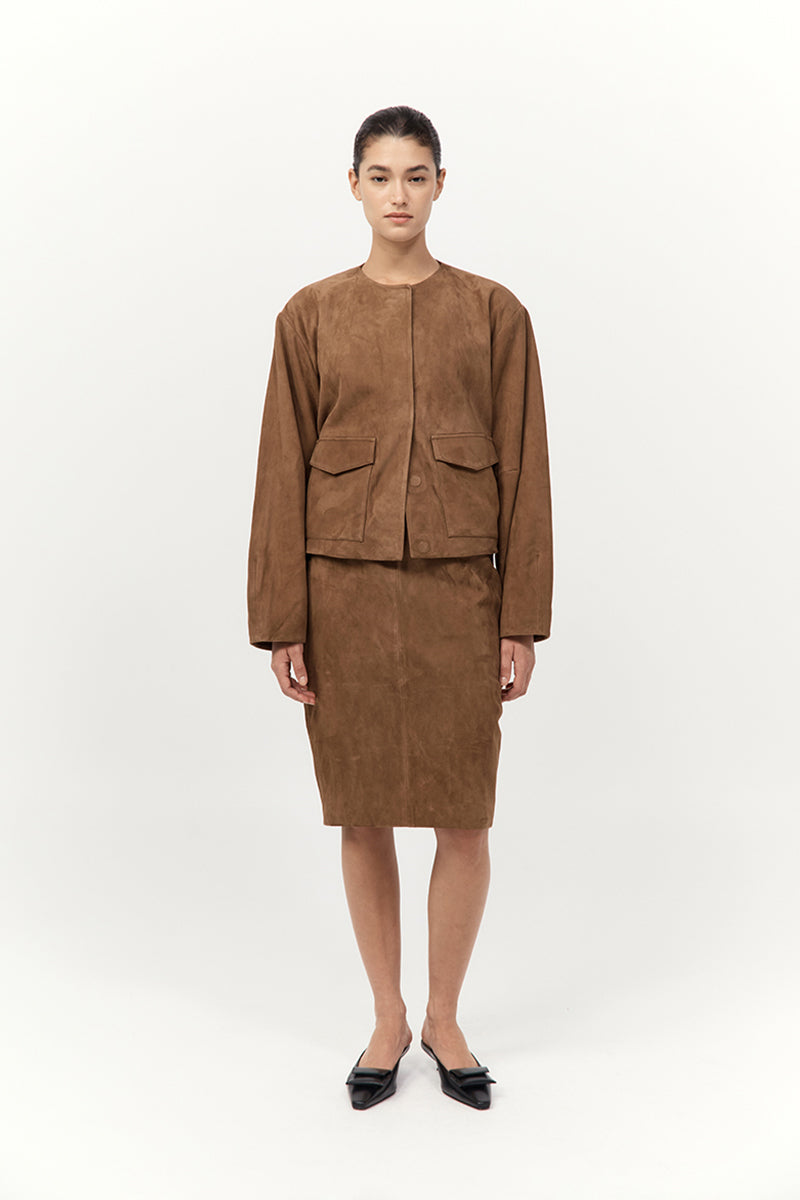 Suede Utility Cocoon Bomber