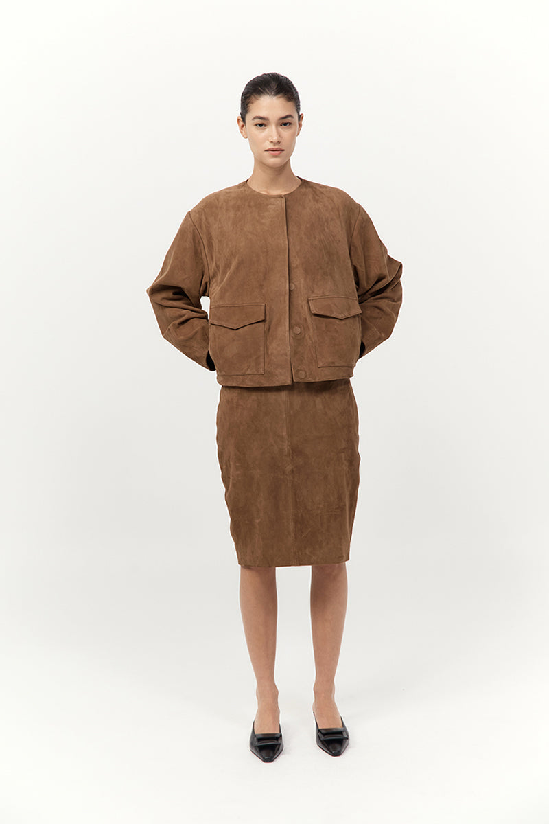 Suede Utility Cocoon Bomber