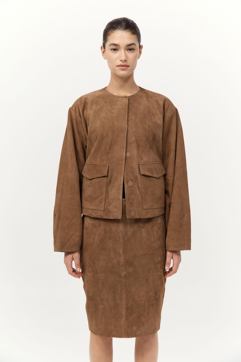 Suede Utility Cocoon Bomber