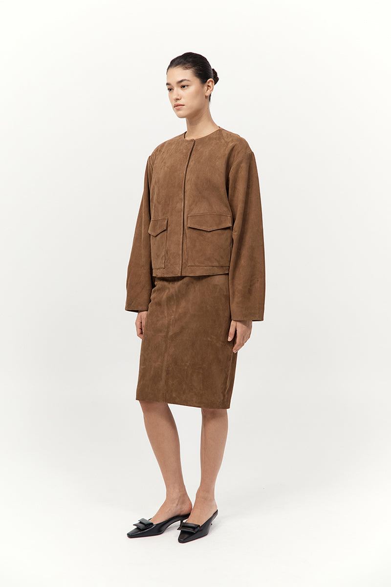 Suede Utility Cocoon Bomber