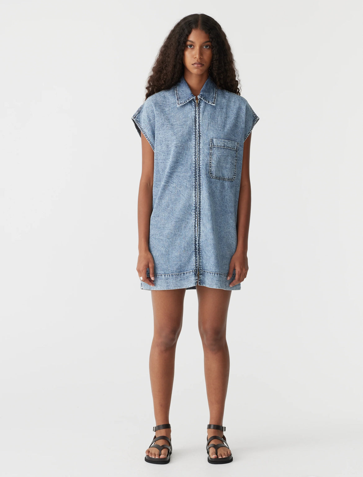 organic denim zip front dress