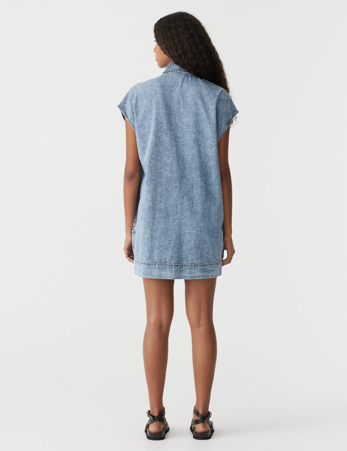 organic denim zip front dress