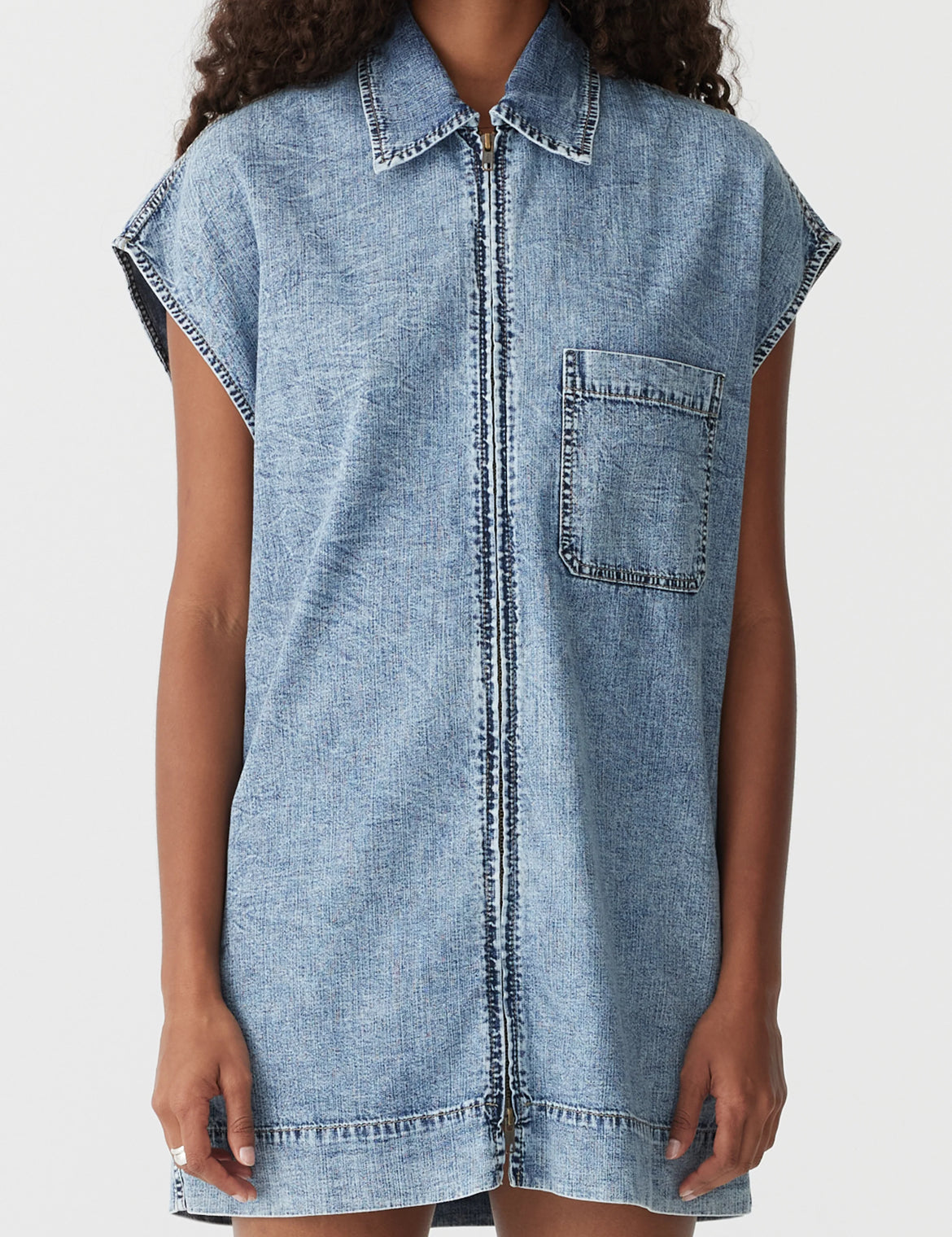 organic denim zip front dress