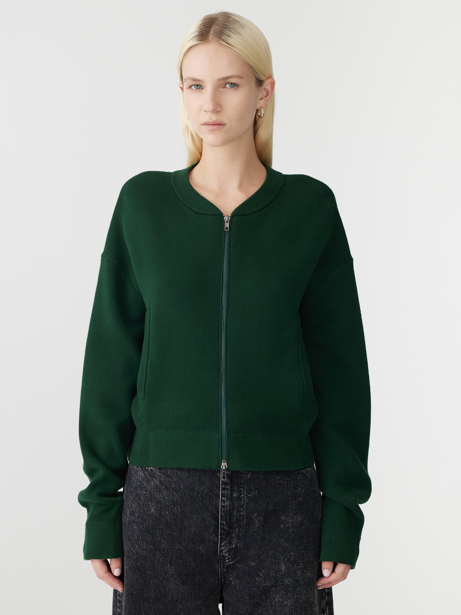 cropped knitted zip through