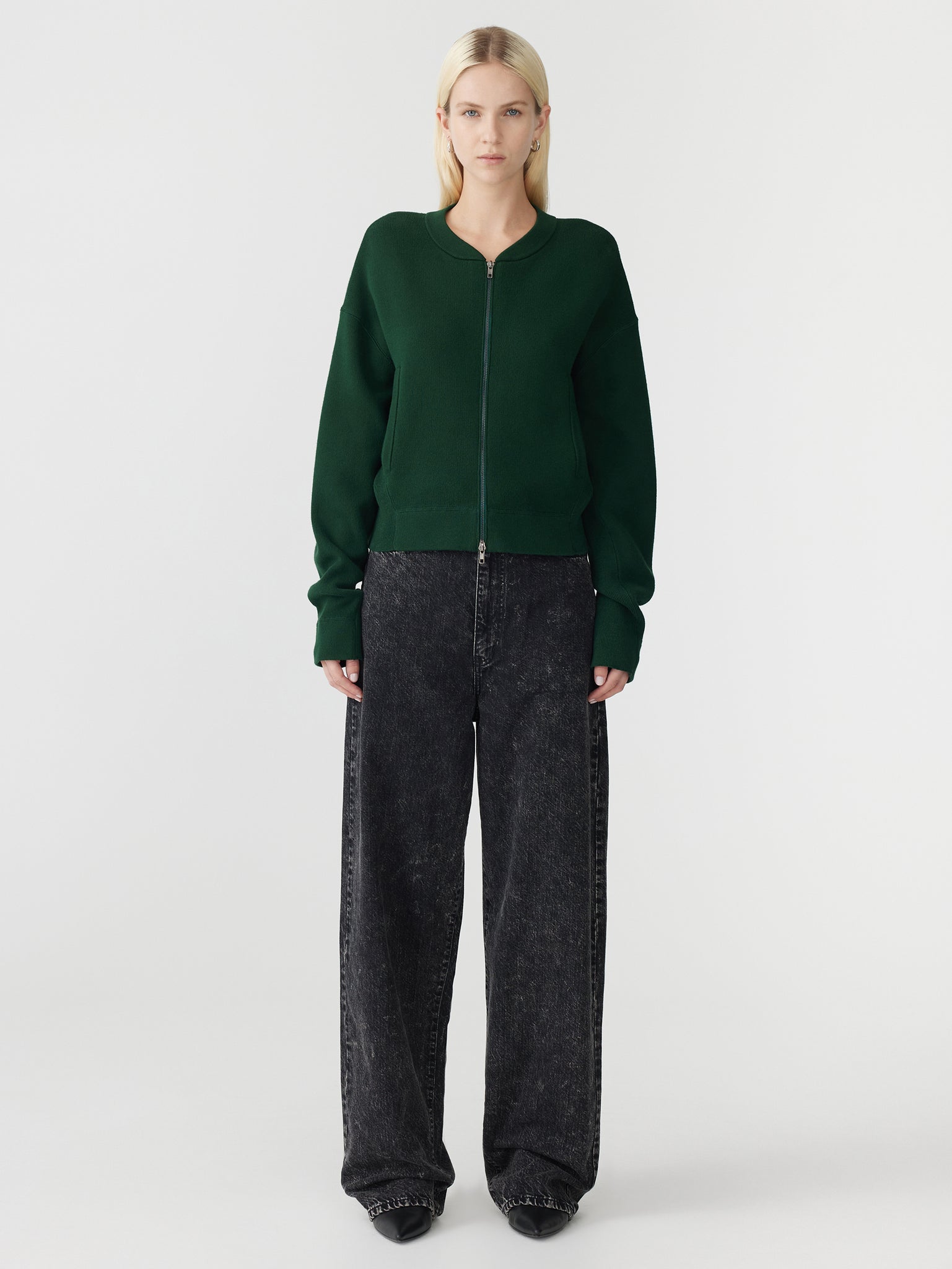 cropped knitted zip through
