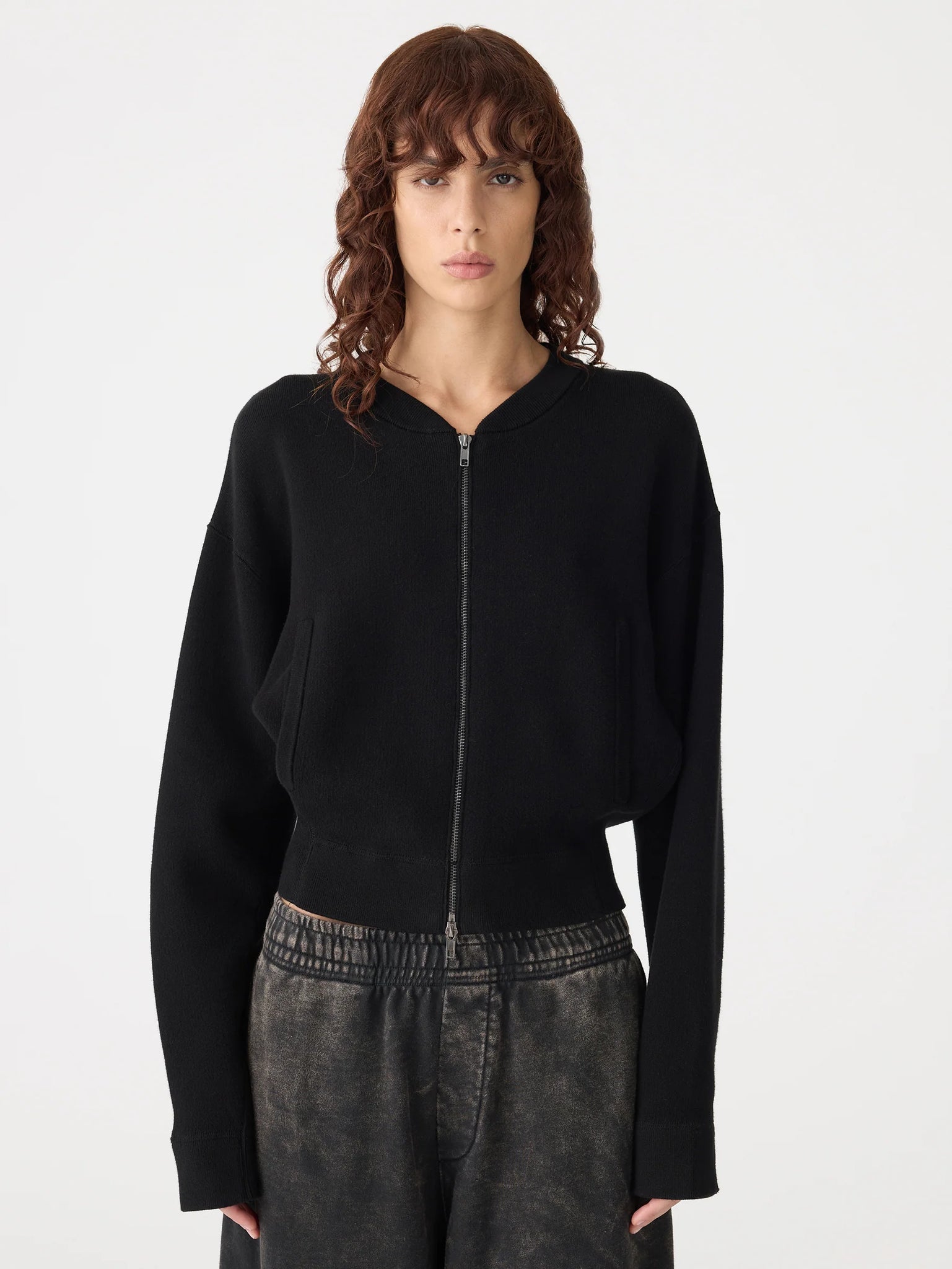cropped knitted zip through