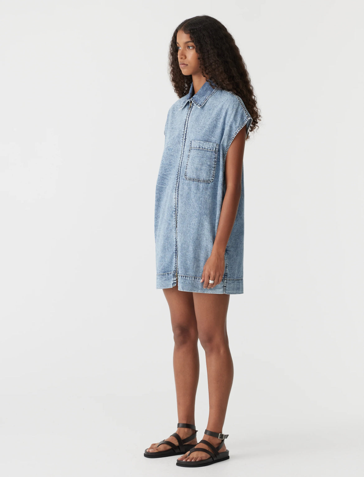 organic denim zip front dress