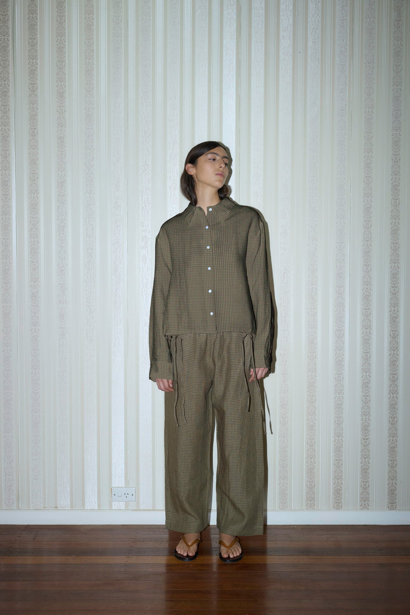 Tie Hem Linen Set Pine Check