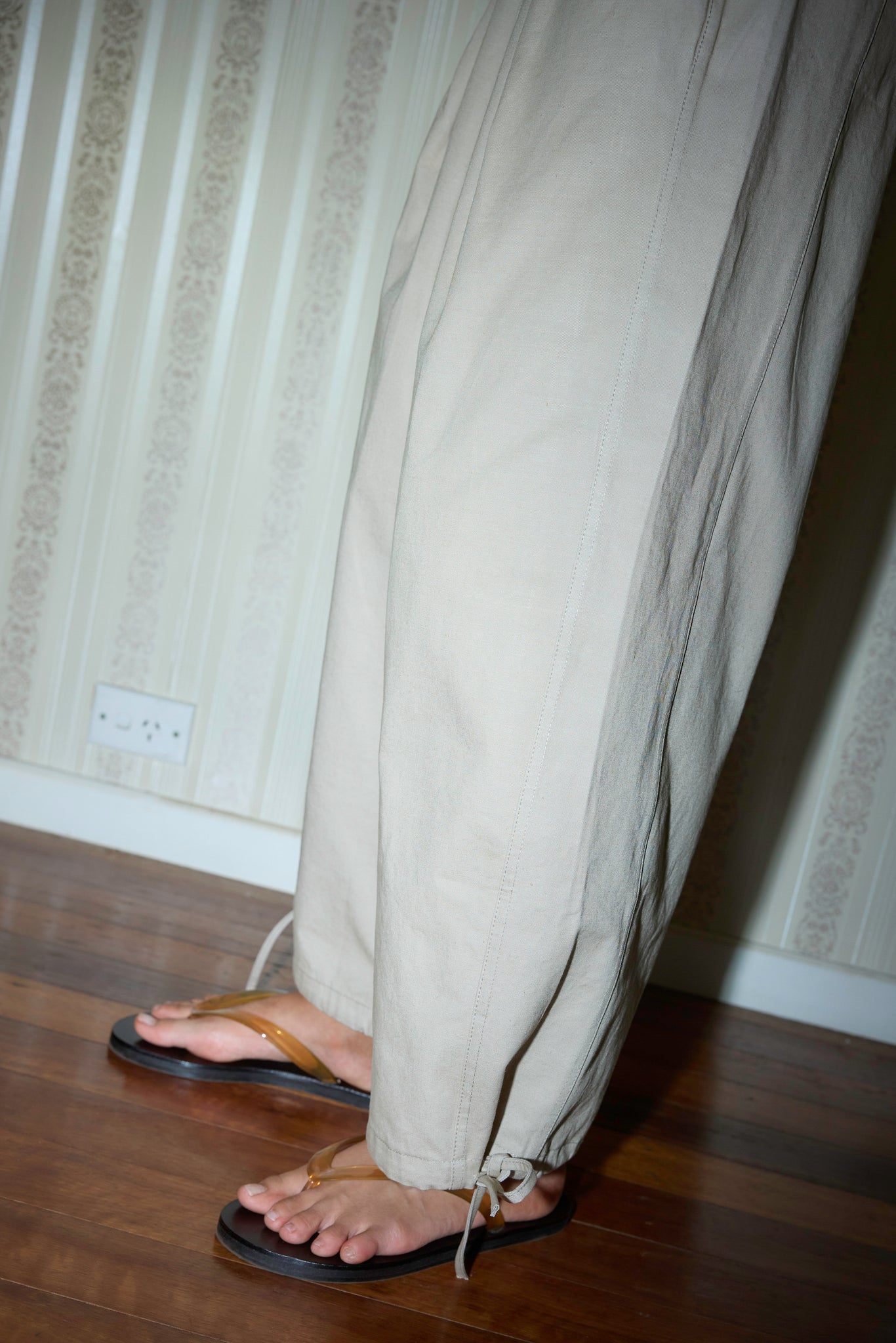 Drawcord Wide Leg Pant Cream