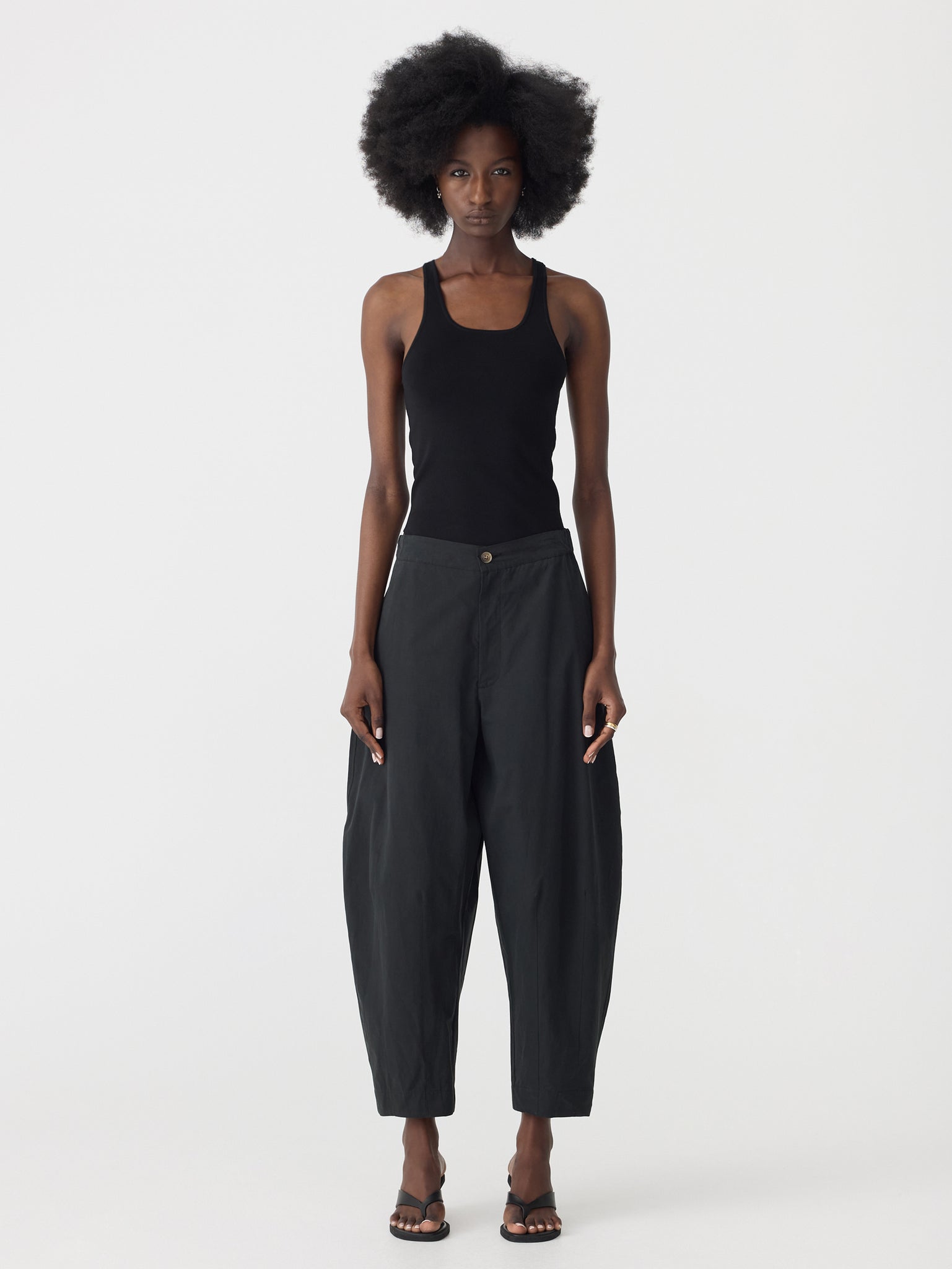 crushed cotton darted hem pant