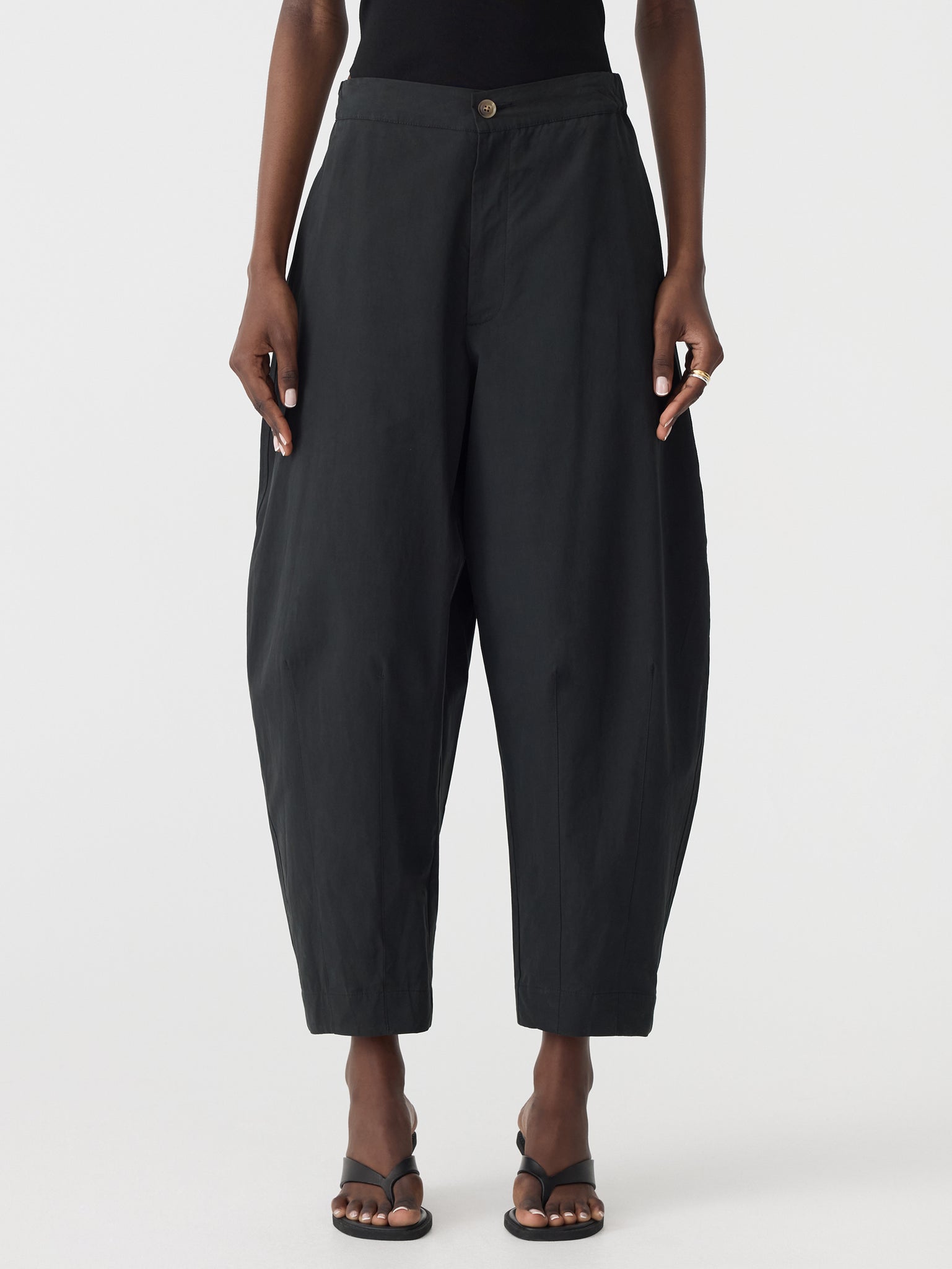 crushed cotton darted hem pant