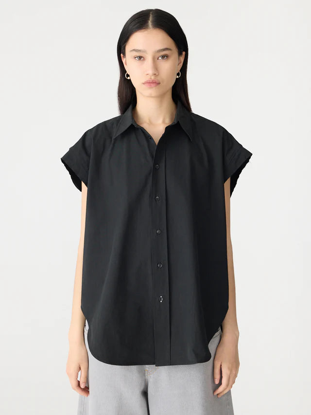 crushed cotton scoop hem shirt