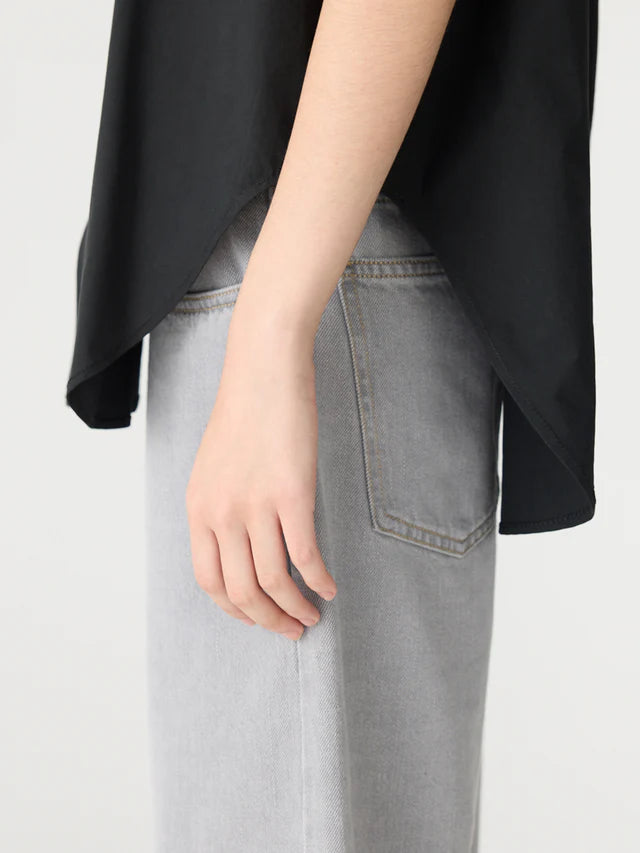 crushed cotton scoop hem shirt