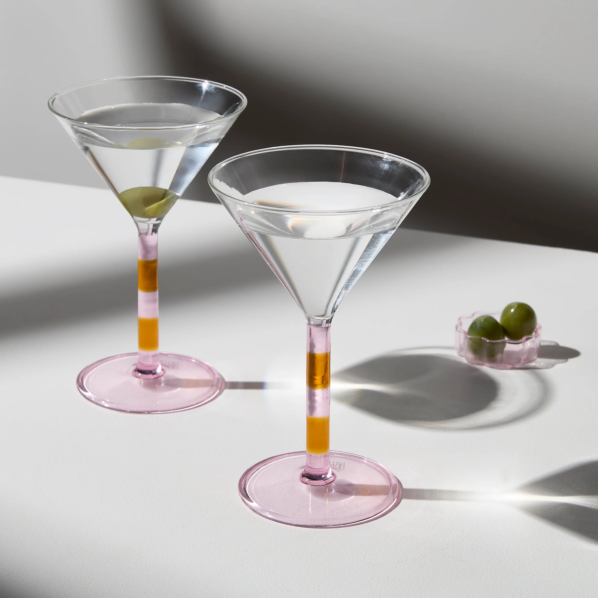 Two X Striped Martini Glasses