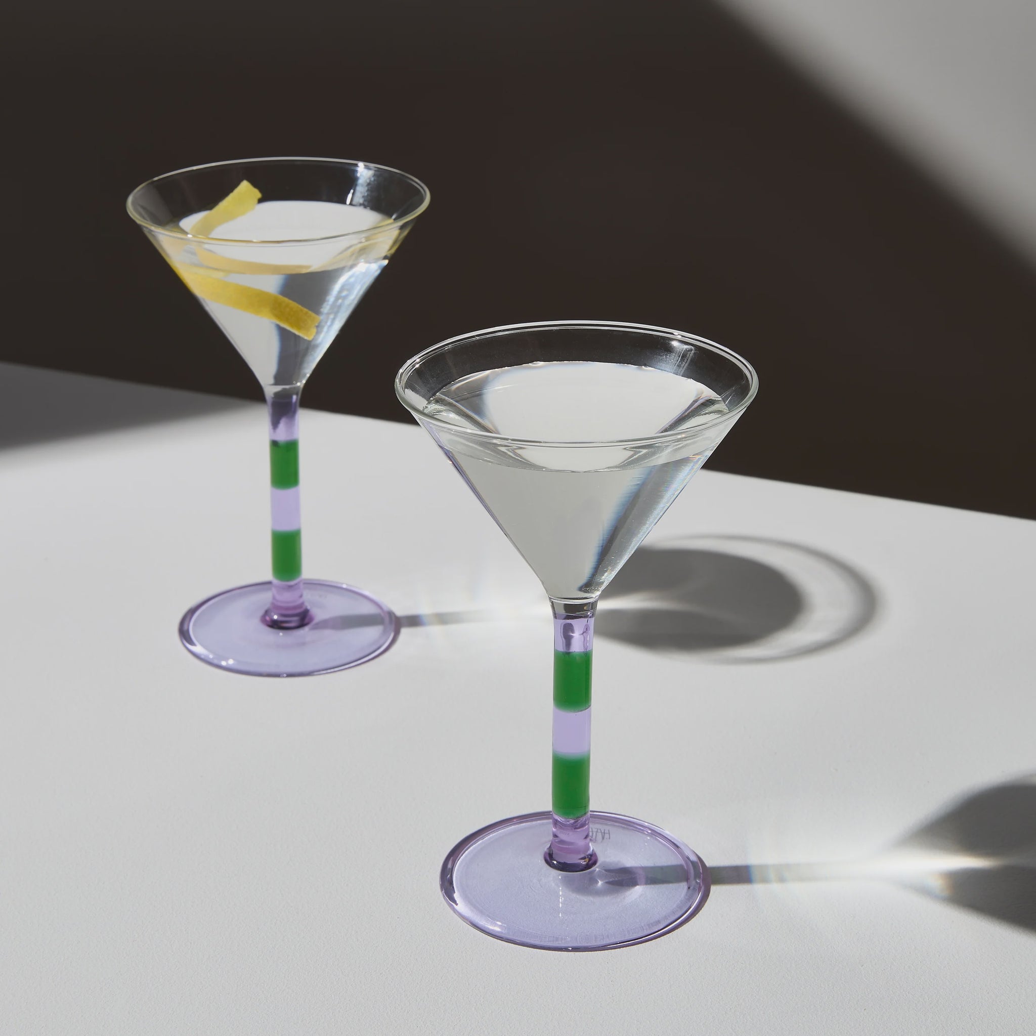 Two X Striped Martini Glasses